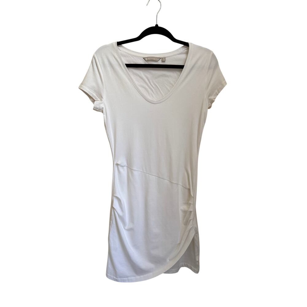 Athleta White Asymmetric Ruched V-Neck Dress Women's S
